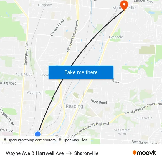 Wayne Ave & Hartwell Ave to Sharonville map
