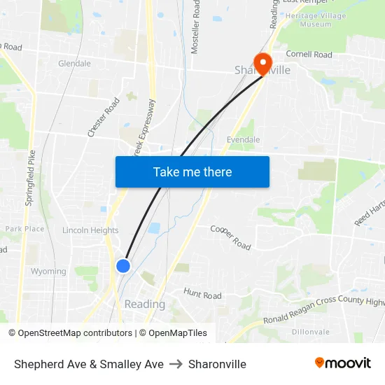 Shepherd Ave & Smalley Ave to Sharonville map