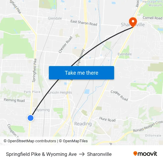 Springfield Pike & Wyoming Ave to Sharonville map
