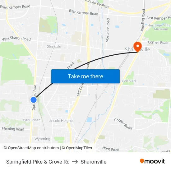 Springfield Pike & Grove Rd to Sharonville map