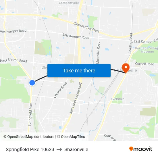 Springfield Pike 10623 to Sharonville map
