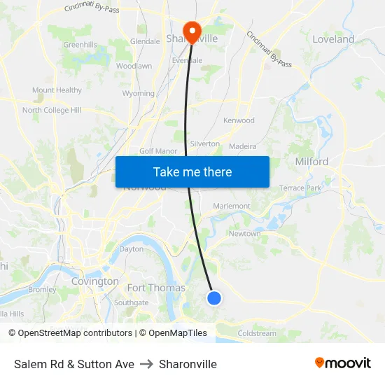 Salem Rd & Sutton Ave to Sharonville map