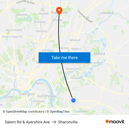Salem Rd & Ayershire Ave to Sharonville map