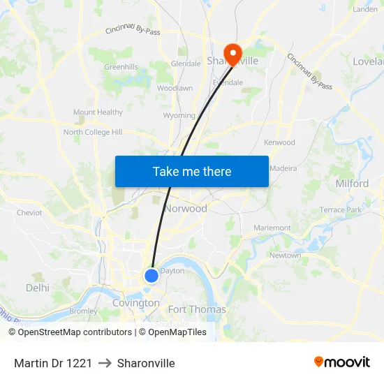 Martin Dr 1221 to Sharonville map