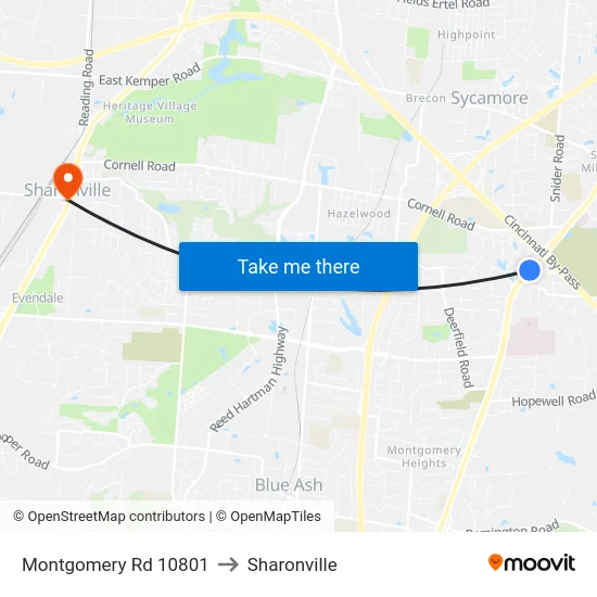 Montgomery Rd 10801 to Sharonville map
