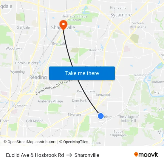 Euclid Ave & Hosbrook Rd to Sharonville map
