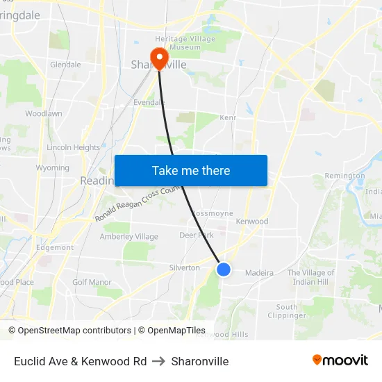 Euclid Ave & Kenwood Rd to Sharonville map