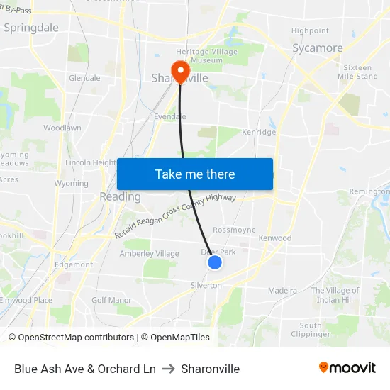Blue Ash Ave & Orchard Ln to Sharonville map