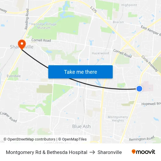 Montgomery Rd & Bethesda Hospital to Sharonville map