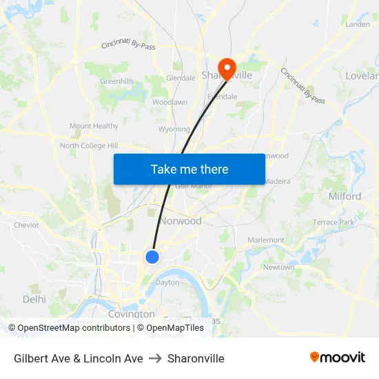 Gilbert Ave & Lincoln Ave to Sharonville map