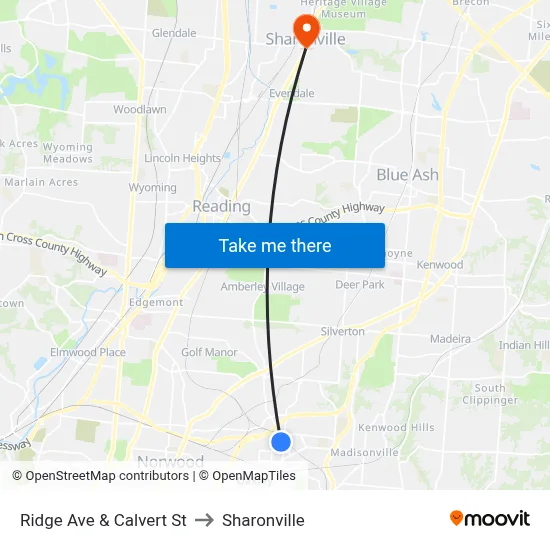 Ridge Ave & Calvert St to Sharonville map