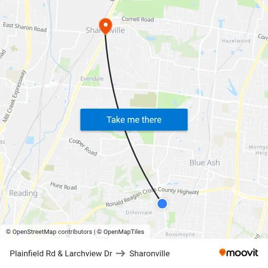 Plainfield Rd & Larchview Dr to Sharonville map