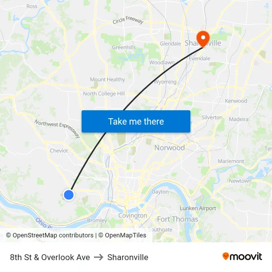 8th St & Overlook Ave to Sharonville map
