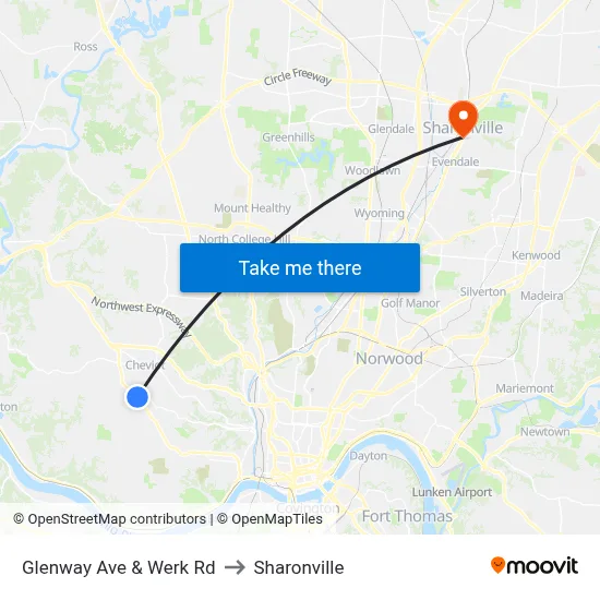 Glenway Ave & Werk Rd to Sharonville map