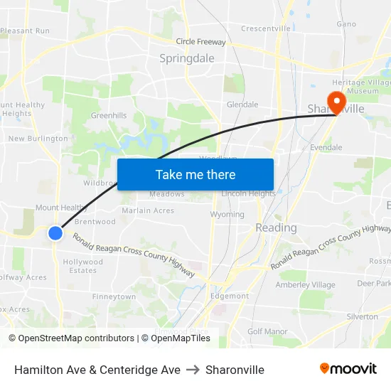 Hamilton Ave & Centeridge Ave to Sharonville map