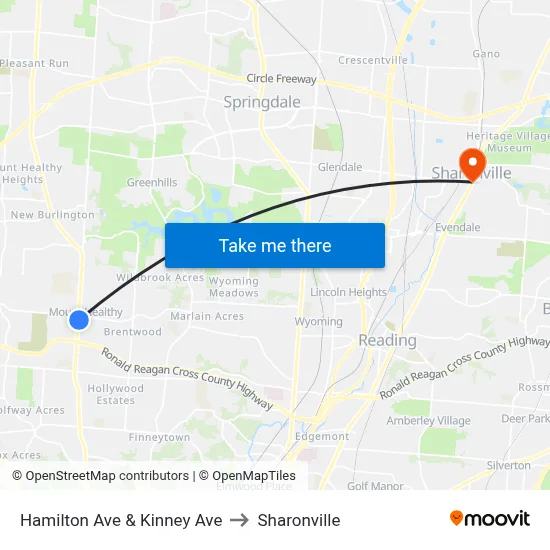 Hamilton Ave & Kinney Ave to Sharonville map