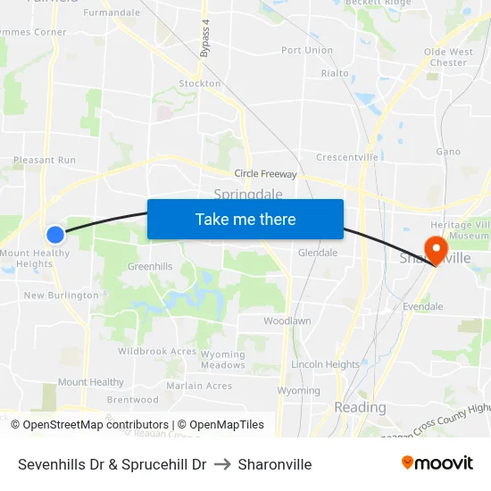 Sevenhills Dr & Sprucehill Dr to Sharonville map