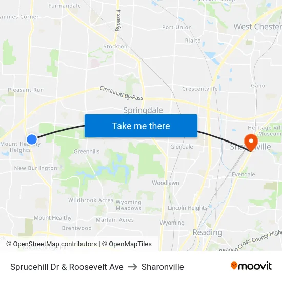 Sprucehill Dr & Roosevelt Ave to Sharonville map