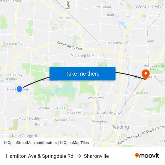 Hamilton Ave & Springdale Rd to Sharonville map
