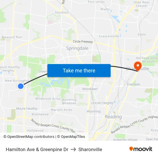 Hamilton Ave & Greenpine Dr to Sharonville map
