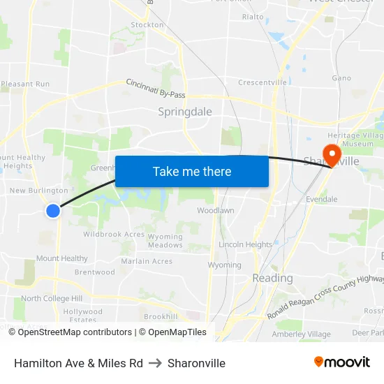 Hamilton Ave & Miles Rd to Sharonville map