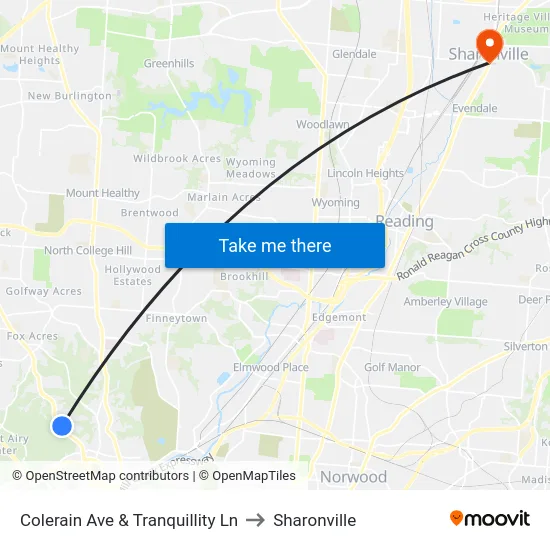 Colerain Ave & Tranquillity Ln to Sharonville map