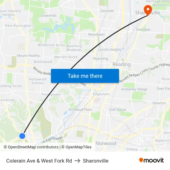 Colerain Ave & West Fork Rd to Sharonville map