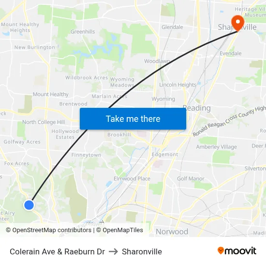 Colerain Ave & Raeburn Dr to Sharonville map