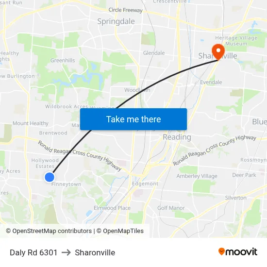 Daly Rd 6301 to Sharonville map