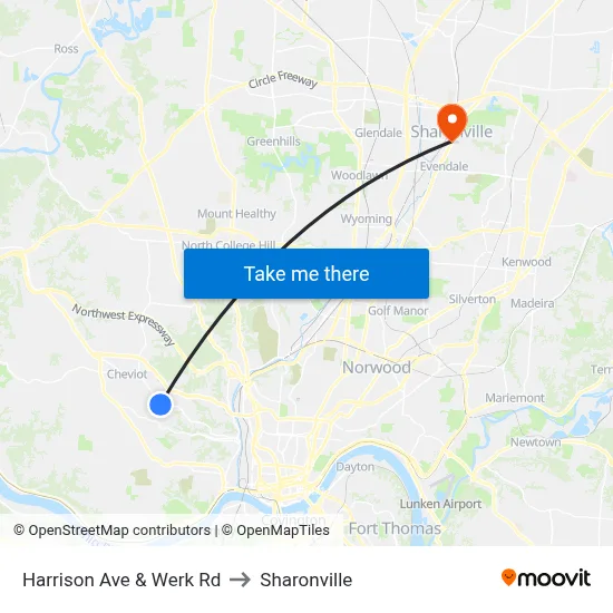 Harrison Ave & Werk Rd to Sharonville map