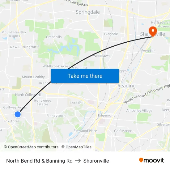 North Bend Rd & Banning Rd to Sharonville map