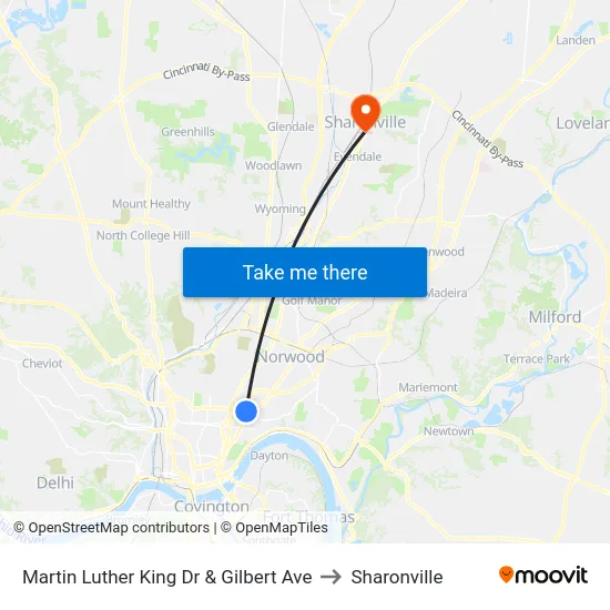 Martin Luther King Dr & Gilbert Ave to Sharonville map