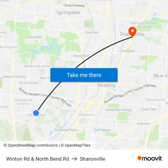 Winton Rd & North Bend Rd to Sharonville map