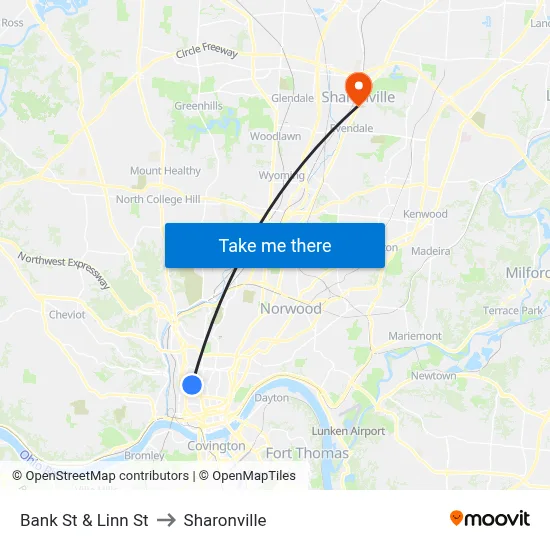 Bank St & Linn St to Sharonville map