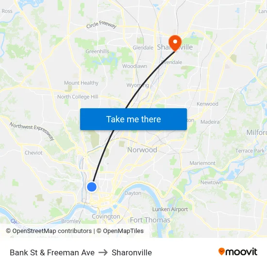 Bank St & Freeman Ave to Sharonville map