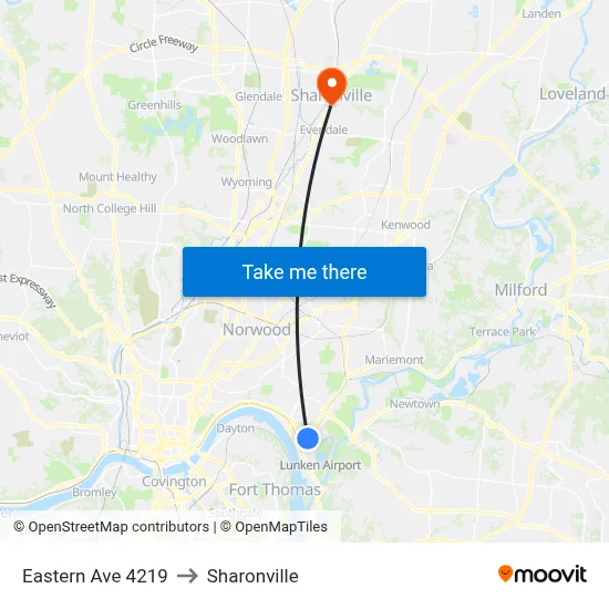 Eastern Ave 4219 to Sharonville map