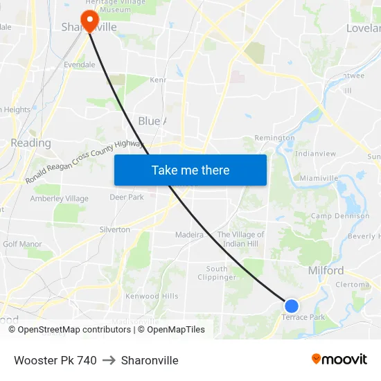 Wooster Pk 740 to Sharonville map