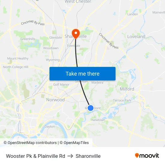 Wooster Pk & Plainville Rd to Sharonville map