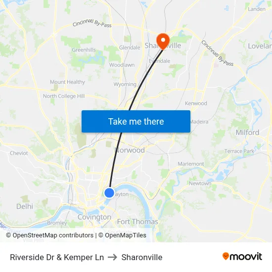 Riverside Dr & Kemper Ln to Sharonville map