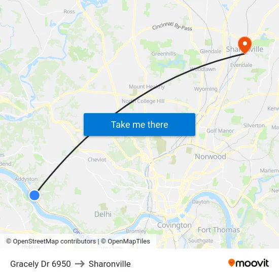 Gracely Dr 6950 to Sharonville map