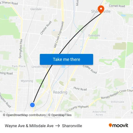 Wayne Ave & Millsdale Ave to Sharonville map