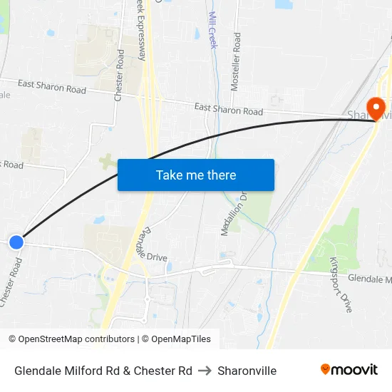 Glendale Milford Rd & Chester Rd to Sharonville map
