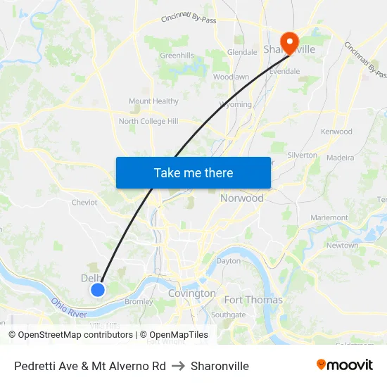 Pedretti Ave & Mt Alverno Rd to Sharonville map