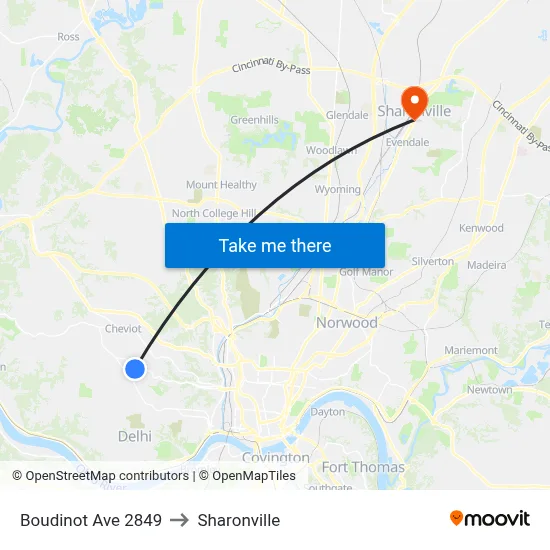 Boudinot Ave 2849 to Sharonville map