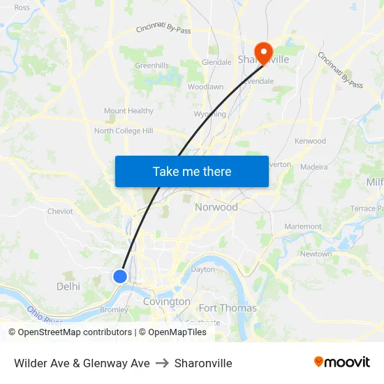Wilder Ave & Glenway Ave to Sharonville map