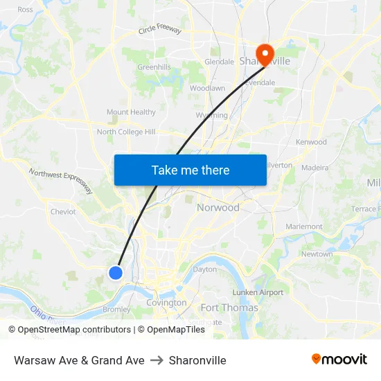 Warsaw Ave & Grand Ave to Sharonville map