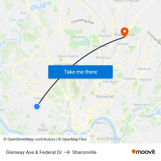 Glenway Ave & Federal Dr to Sharonville map