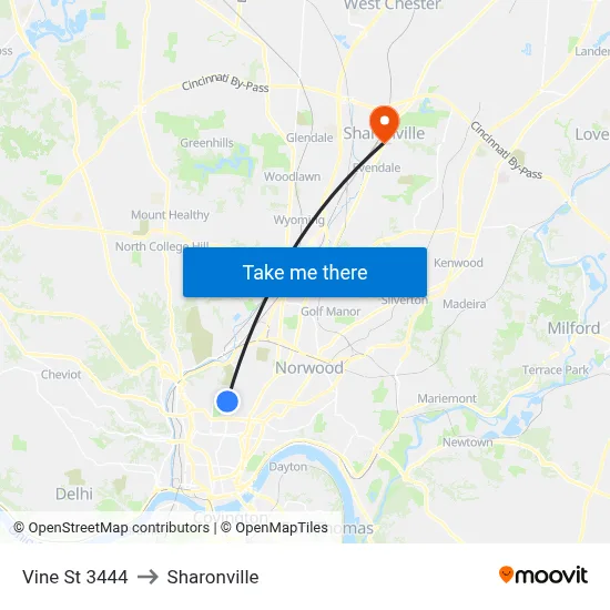 Vine St 3444 to Sharonville map