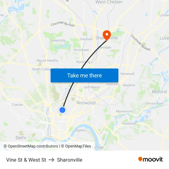 Vine St & West St to Sharonville map