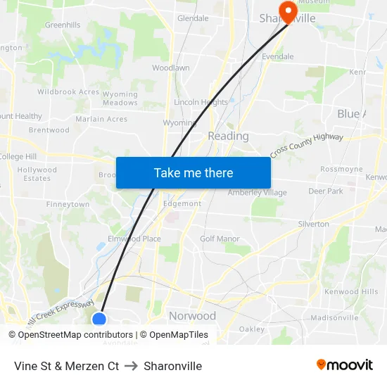 Vine St & Merzen Ct to Sharonville map
